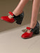 Mary Jane Colorblock Glitter Bowknot Chunky Heels - vintage shoes, retro heels