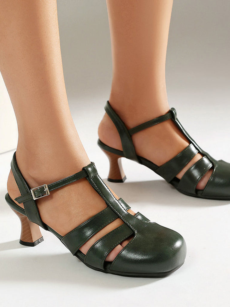 Mary Jane Cutout Ankle T-Strap Chunky Heels, vintage shoes, retro heels - perfect for women who love vintage and retro fashion