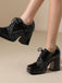 Mary Jane Plaid Square Toe Block Heel Shoes - vintage shoes, retro heels