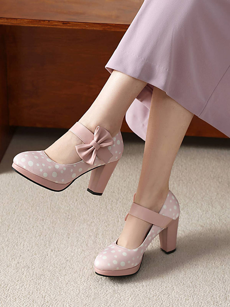 This Mary Jane Polka Dots Bowknot Chunky Heels whispers vintage secrets to those who notice