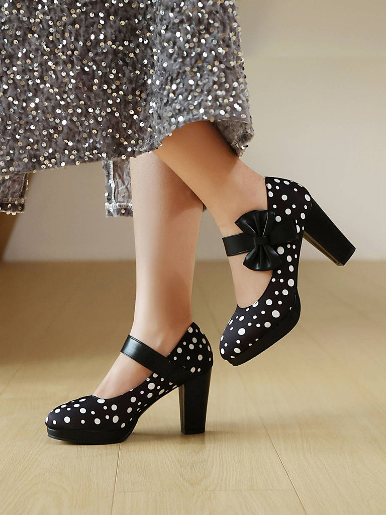 Mary Jane Polka Dots Bowknot Chunky Heels: timeless vintage elegance she makes her own