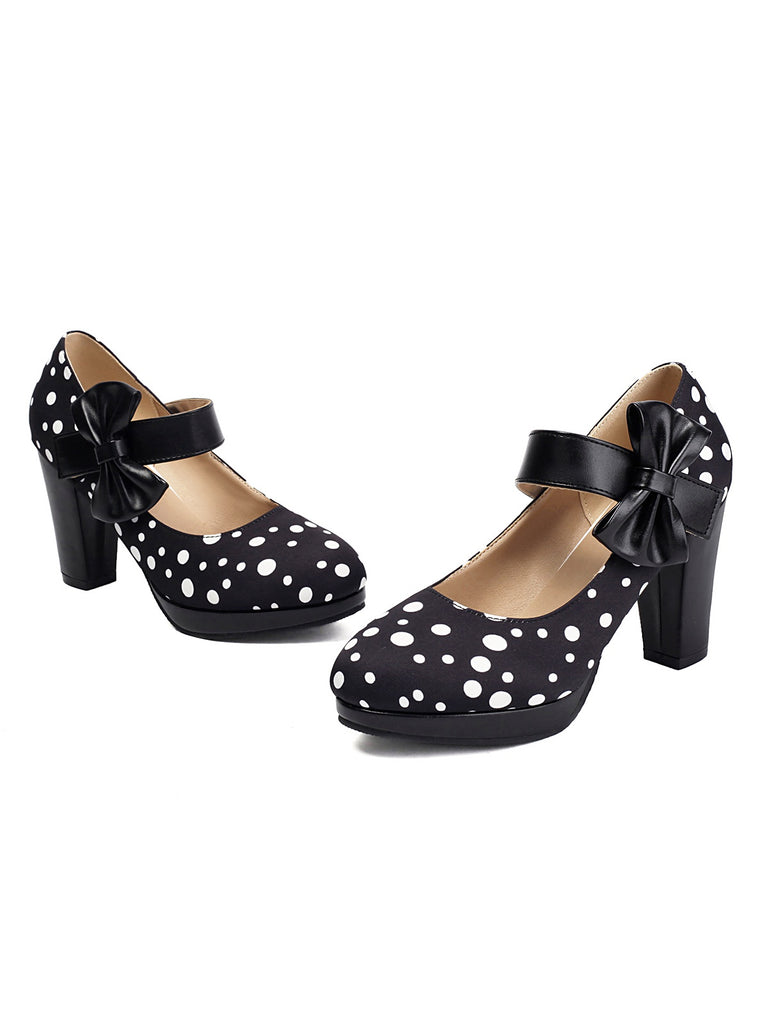 Mary Jane Polka Dots Bowknot Chunky Heels — vintage style that transcends decades