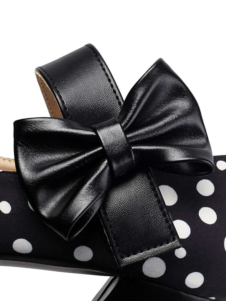 Mary Jane Polka Dots Bowknot Chunky Heels — vintage vintage charm for her modern wardrobe