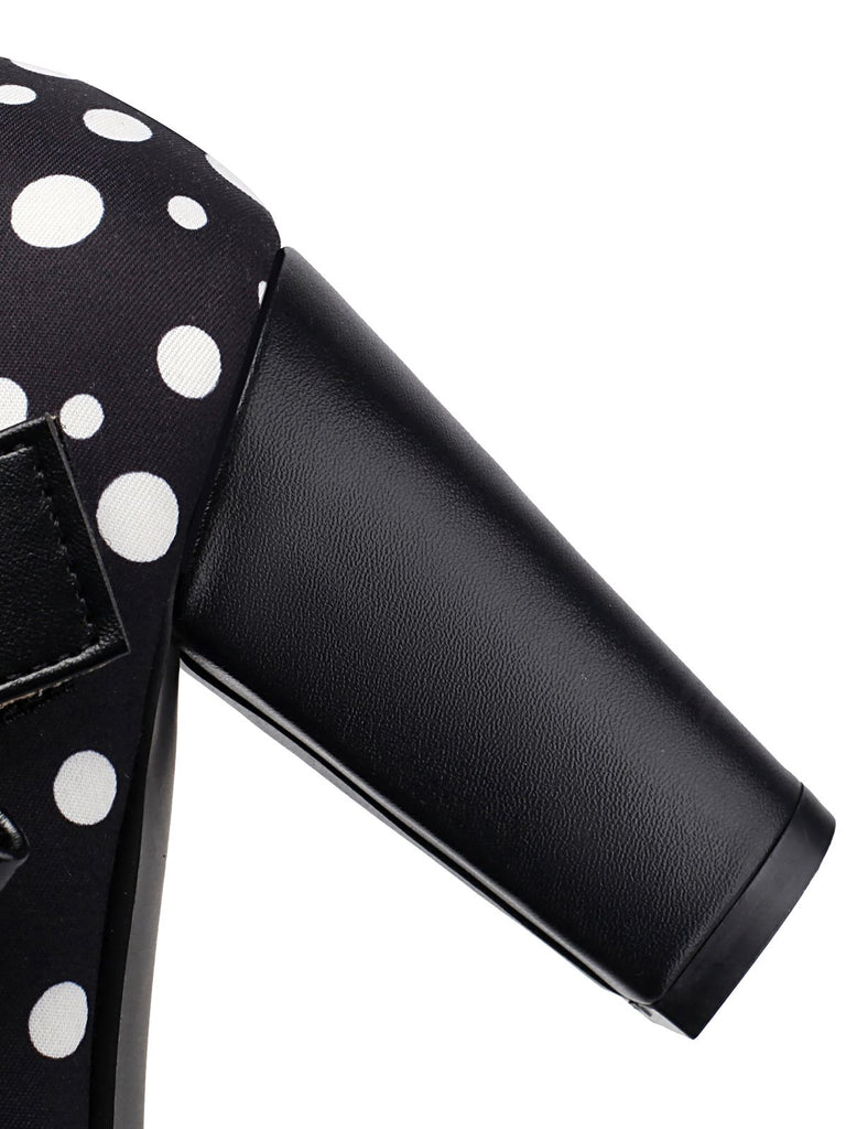 She finds her vintage story in this Mary Jane Polka Dots Bowknot Chunky Heels
