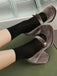 Mary Jane Velvet Pearl Button Chunky Heel Shoes - vintage shoes, retro heels