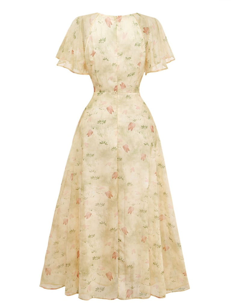 Mauve Green 1950s Vintage Swing Dress