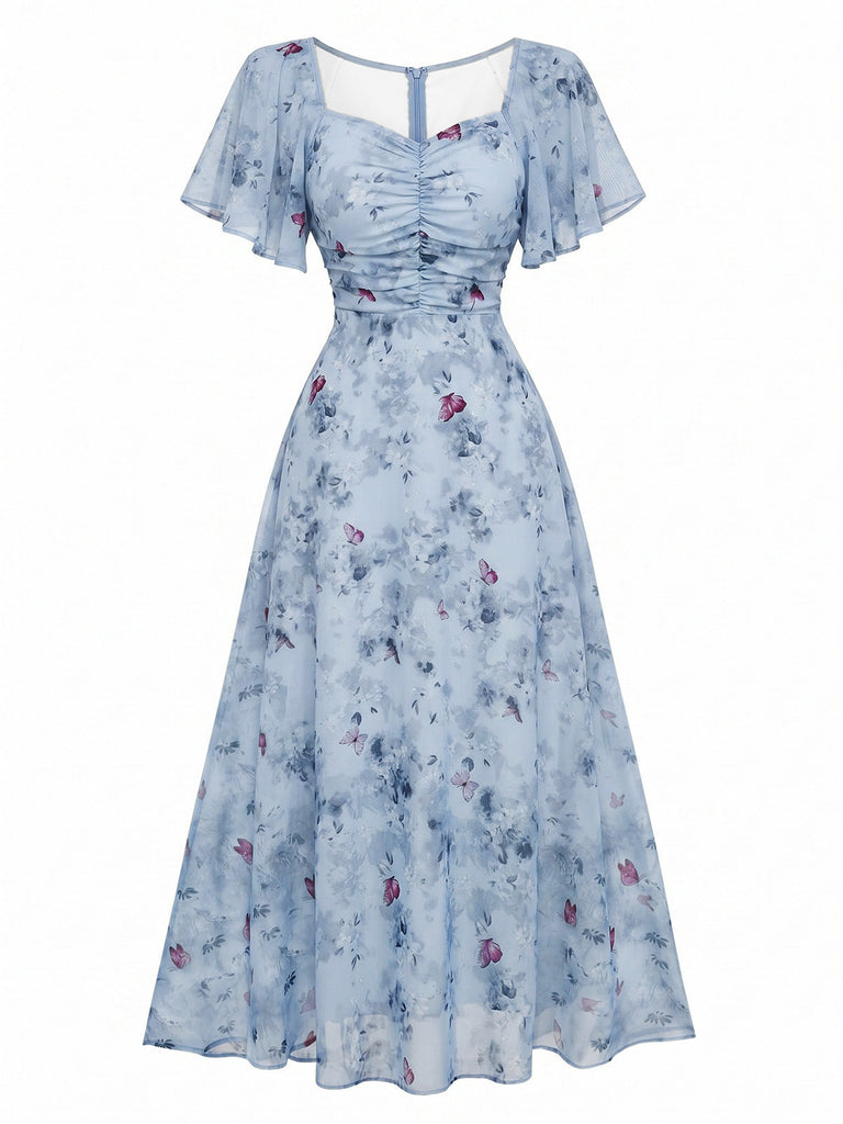 Mauve Green 1950s Vintage Swing Dress