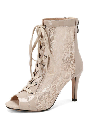 Mesh Patchwork Peep Toe High Heel Sandals - vintage shoes, retro heels