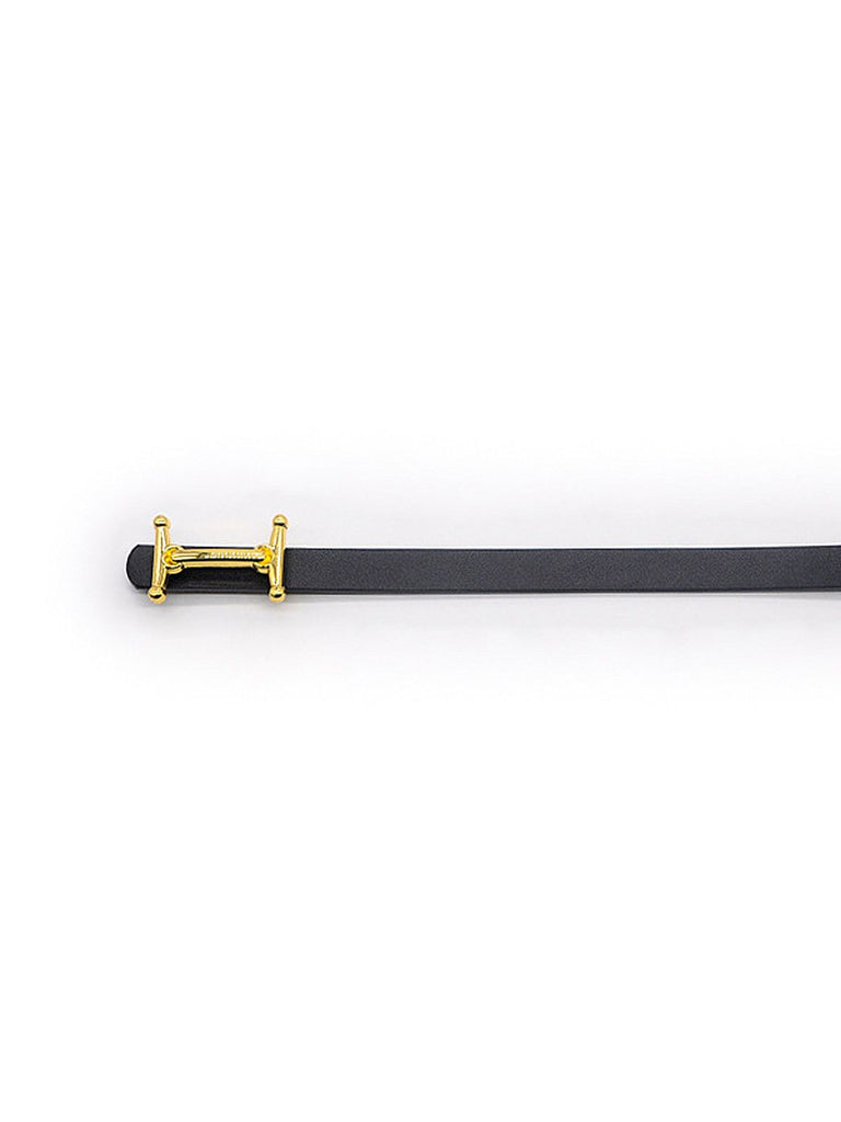 Metal Buckle H Letter PU Leather Thin Belt - vintage fashion, retro style
