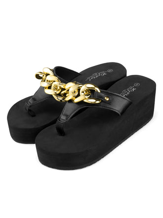 Metal Chain Wedge Flip Flop Slippers, vintage fashion, retro style - perfect for women who love vintage and retro fashion