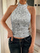 Metallic 1970s Halter Sequin Sleeveless Top - vintage fashion, retro style
