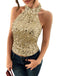 Metallic 1970s Halter Sequin Sleeveless Top - vintage fashion, retro style