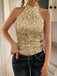 Metallic 1970s Halter Sequin Sleeveless Top - vintage fashion, retro style
