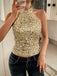 Metallic 1970s Halter Sequin Sleeveless Top - vintage fashion, retro style