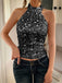Metallic 1970s Halter Sequin Sleeveless Top - vintage fashion, retro style