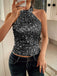 Metallic 1970s Halter Sequin Sleeveless Top - vintage fashion, retro style