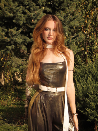 Metallic 1980s Cowl Neck Spaghetti Strap Jumpsuit - vintage jumpsuit, retro fashion