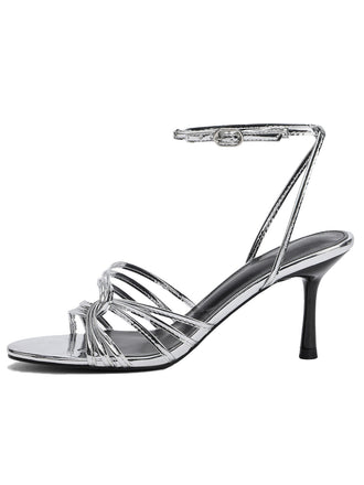 Metallic Silver Strappy Stiletto Sandals - vintage fashion, retro style, classic elegance for vintage lovers