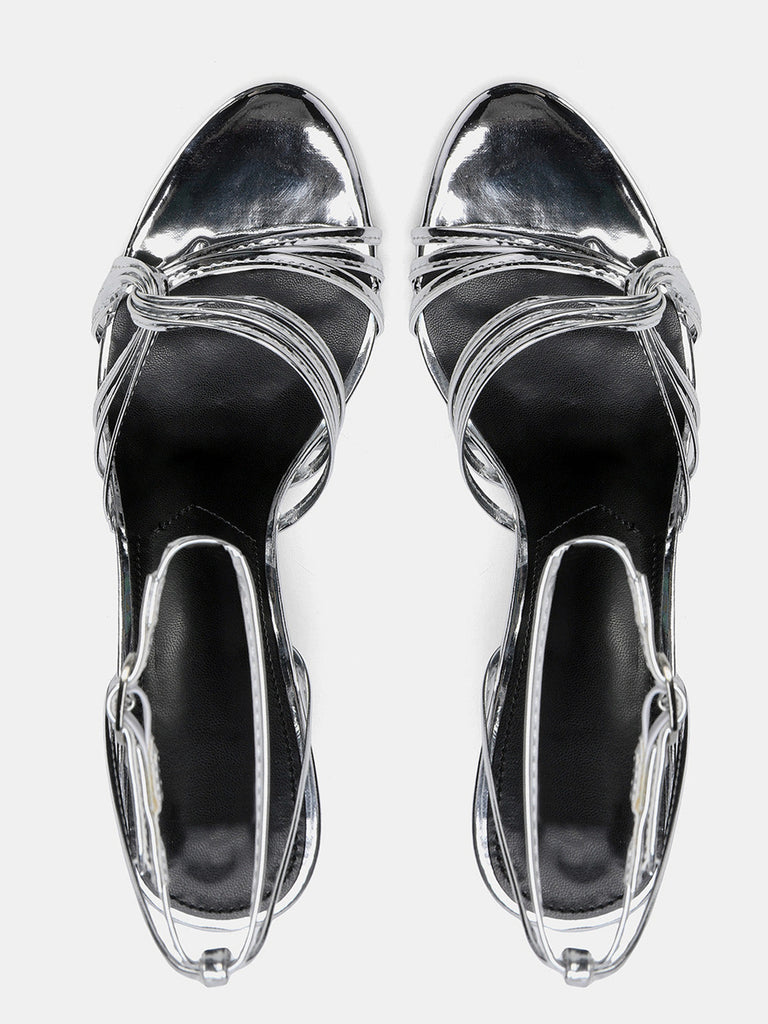 Metallic Silver Strappy Stiletto Sandals - vintage fashion, retro style, classic elegance for vintage lovers
