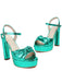 Metallic Snake Print Chunky High Heel Sandals - vintage shoes, retro heels