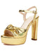 Metallic Snake Print Chunky High Heel Sandals - vintage shoes, retro heels
