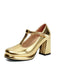 Metallic Square Toe Block Buckle Heels - vintage shoes, retro heels