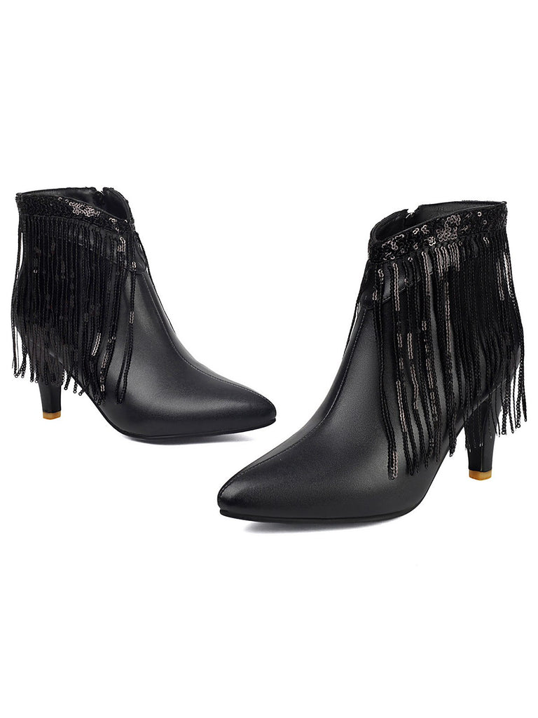 Metallic Tassel Pointed Toe Stiletto Chelsea Boots - vintage fashion, retro style