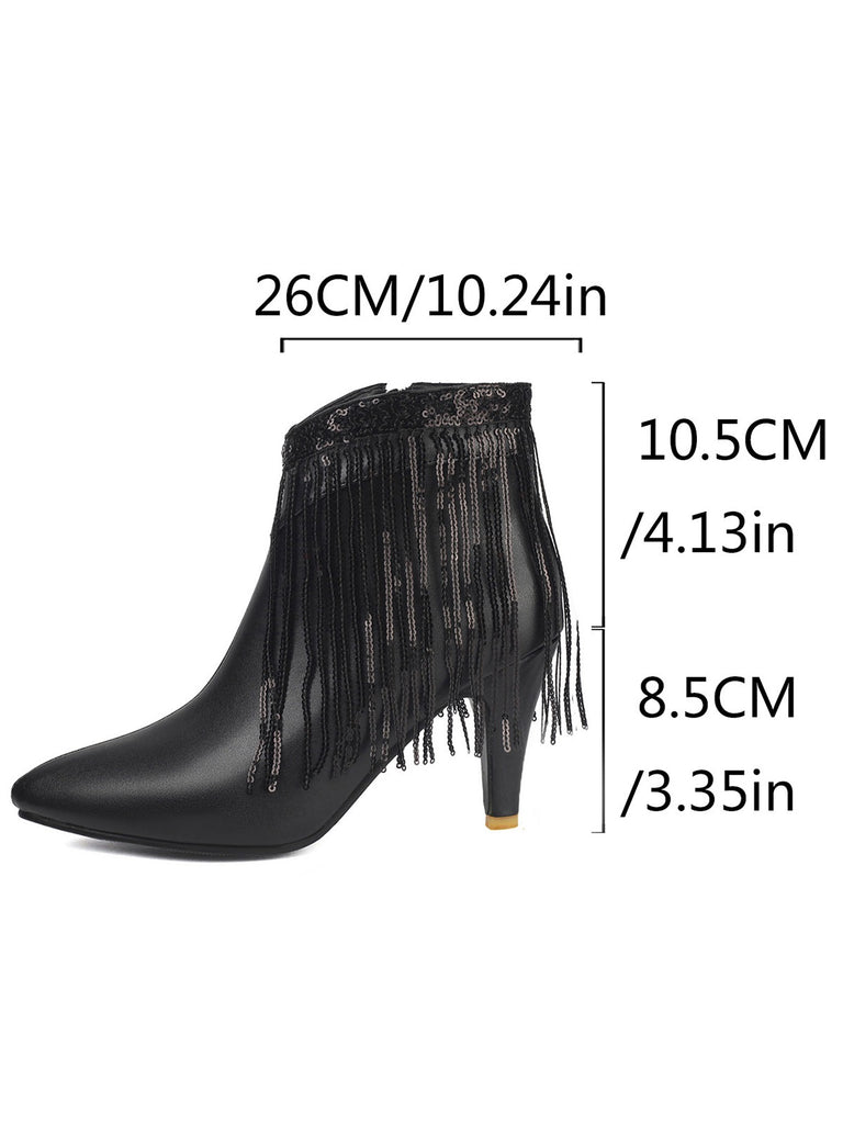 Metallic Tassel Pointed Toe Stiletto Chelsea Boots - vintage fashion, retro style