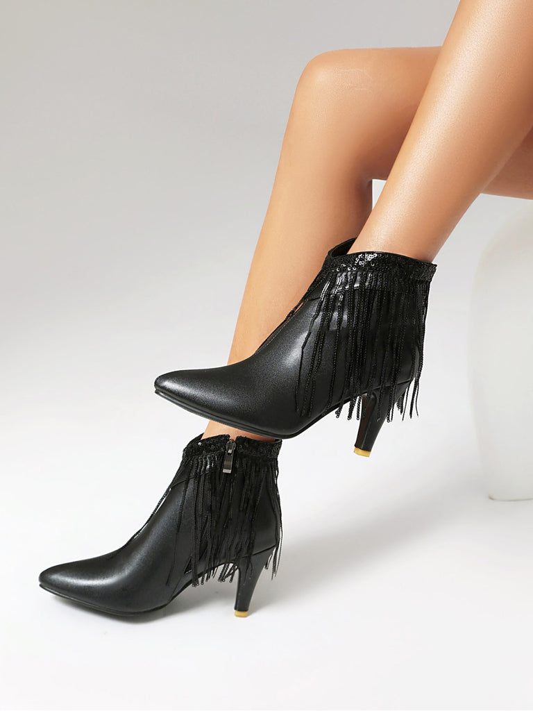 Metallic Tassel Pointed Toe Stiletto Chelsea Boots, vintage fashion, retro style - perfect for women who love vintage and retro fashion