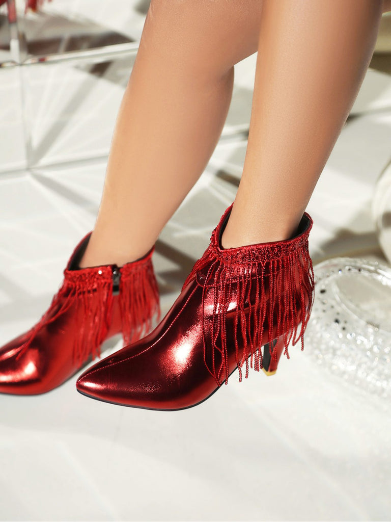 Metallic Tassel Pointed Toe Stiletto Chelsea Boots, vintage fashion, retro style - perfect for women who love vintage and retro fashion