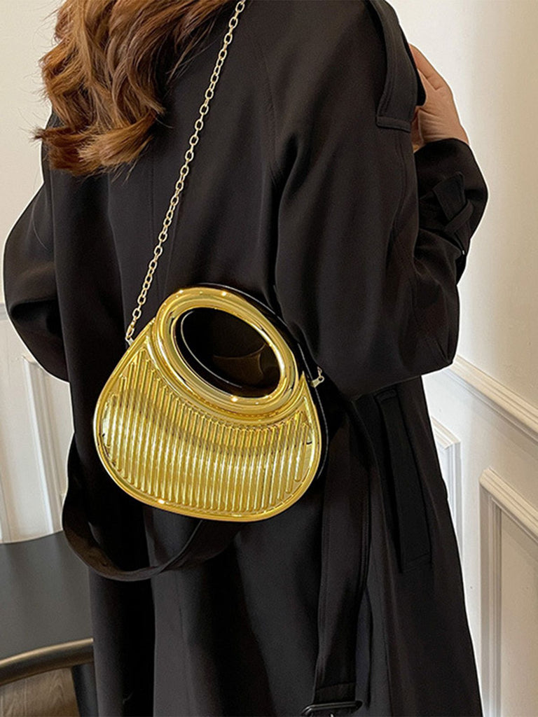 Metallic Top-Handle Chain Crossbody Bag - vintage fashion, retro style