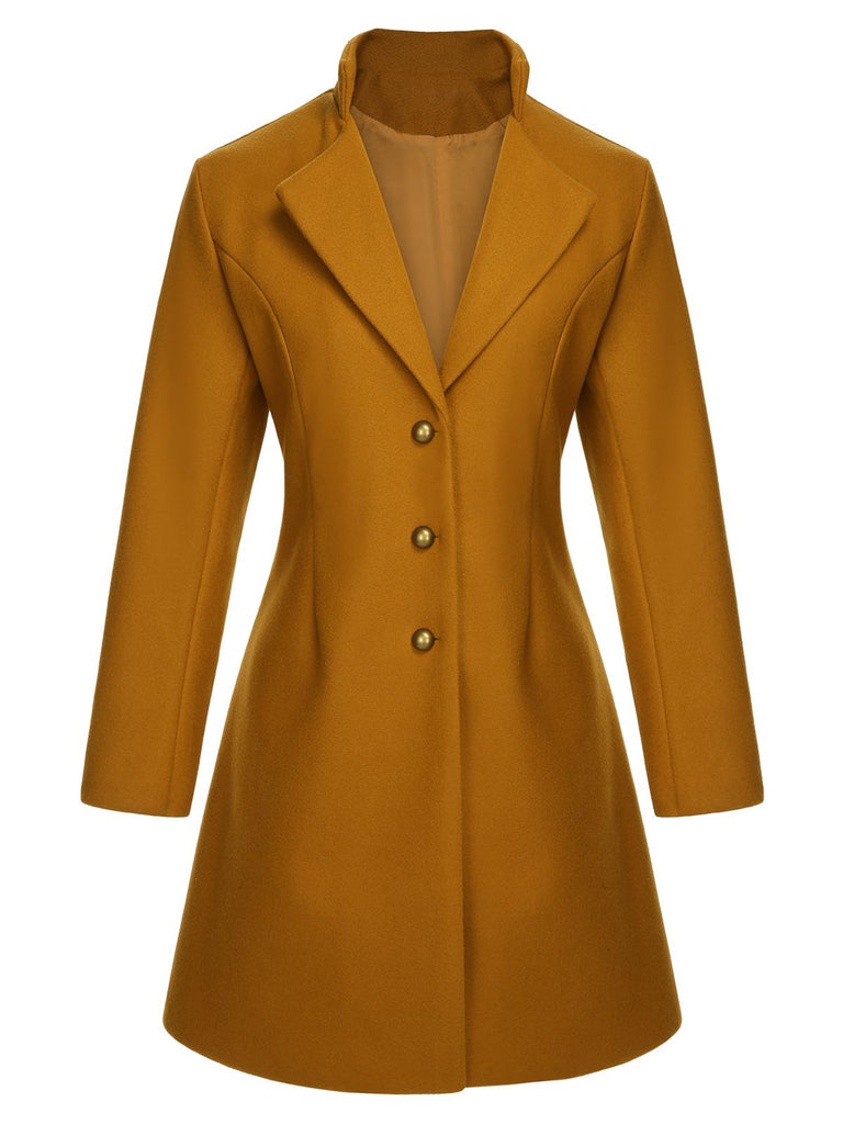 Midium Yellow 1940s Lapel Solid Wool Coat, vintage coat, retro outerwear - perfect for women who love vintage and retro fashion