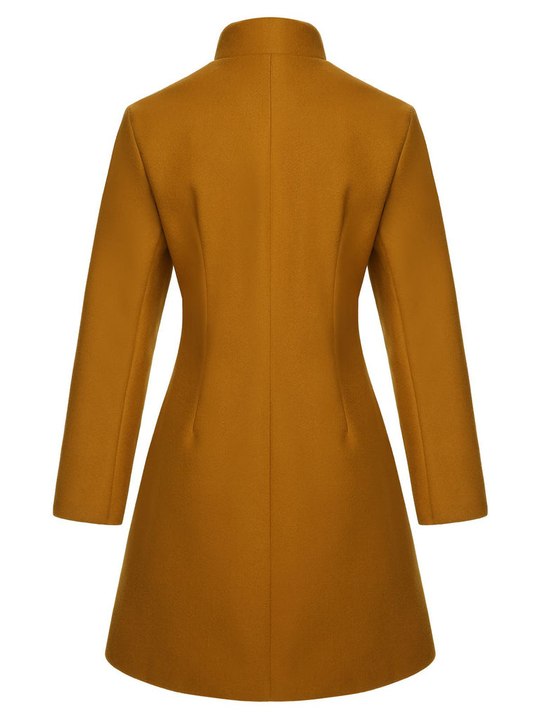 Midium Yellow 1940s Lapel Solid Wool Coat, vintage coat, retro outerwear - perfect for women who love vintage and retro fashion