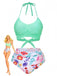 Mint Green 1940s Floral High-Waist Bikini Swimsuit - vintage swimsuit, pin-up style