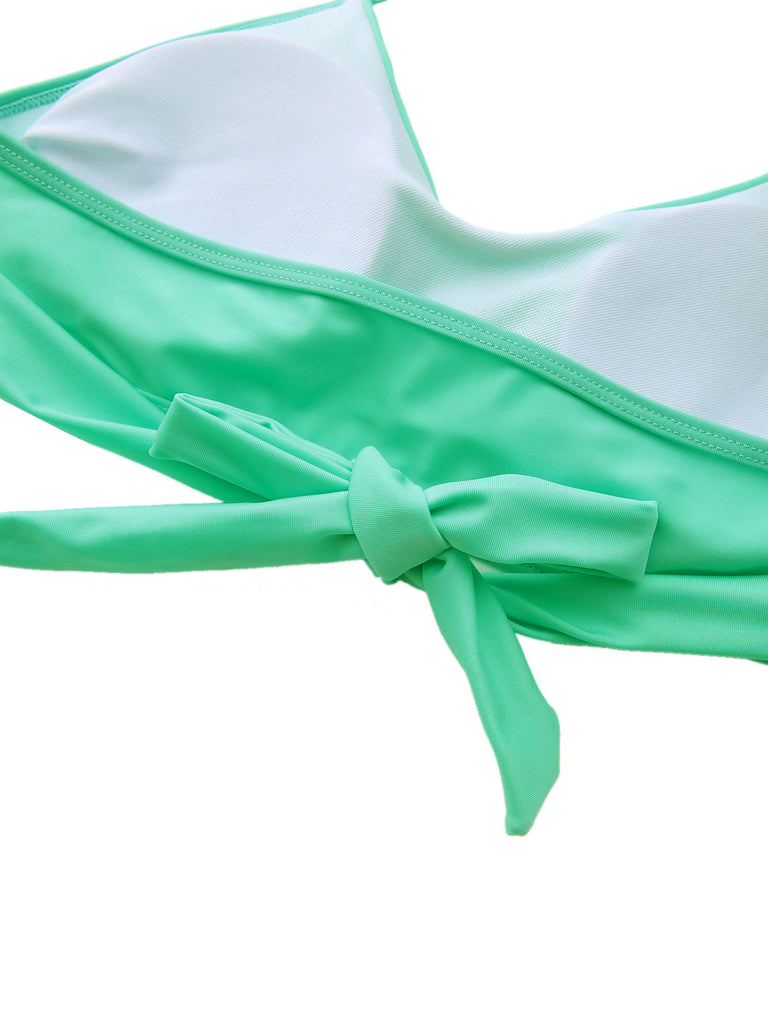 Mint Green 1940s Floral High-Waist Bikini Swimsuit - vintage swimsuit, pin-up style