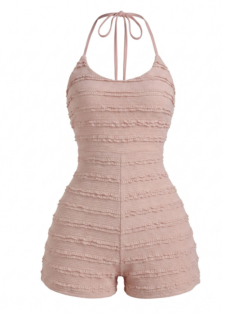 Misty Rose 1960s Lace Halter Jumpsuit