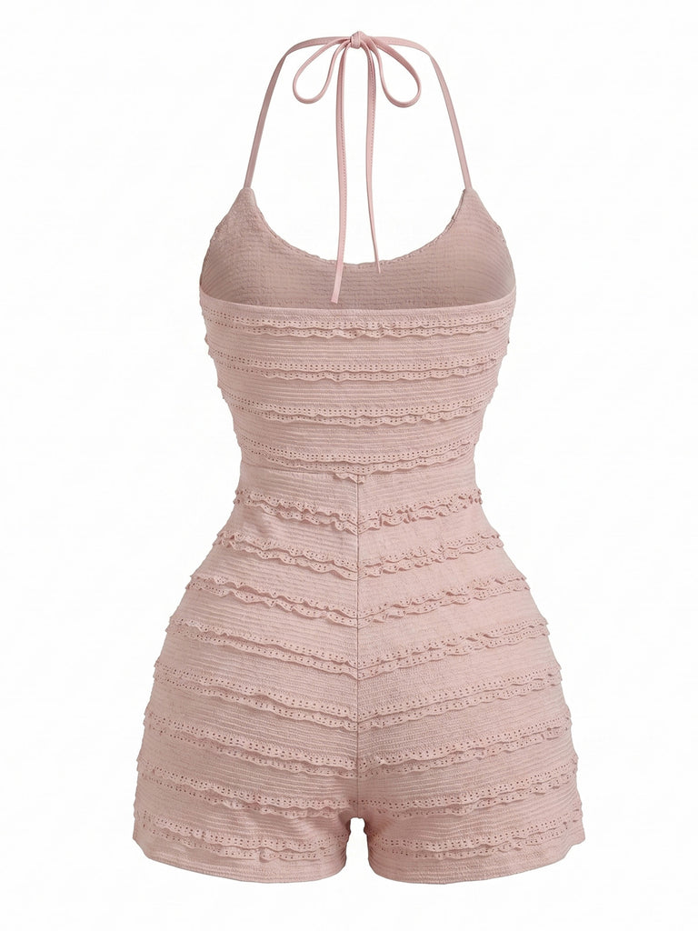 Misty Rose 1960s Lace Halter Jumpsuit 2