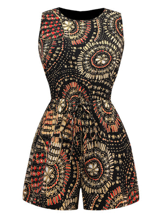 Multiclor 1970s Boho Irregular Print Romper - vintage jumpsuit, retro fashion