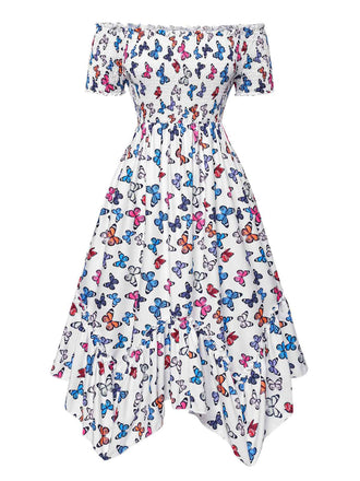 1930s Butterfly Print OffShoulder Irregular | 1930s | vintage dress, retro fashion