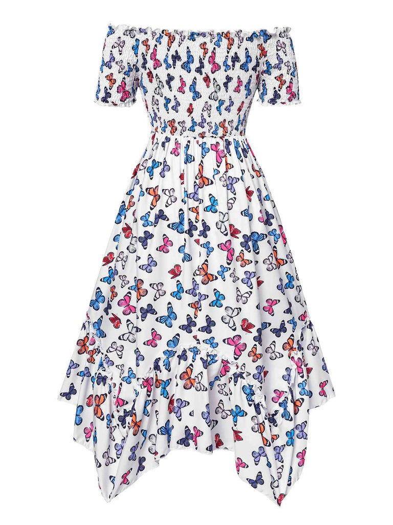 1930s Butterfly Print OffShoulder Irregular | 1930s | vintage dress, retro fashion