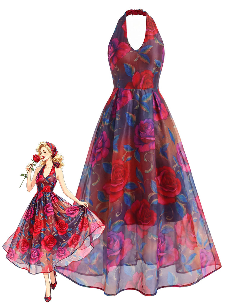 [Pre-Sale] 1950s Floral Halter V Neck Dress 2