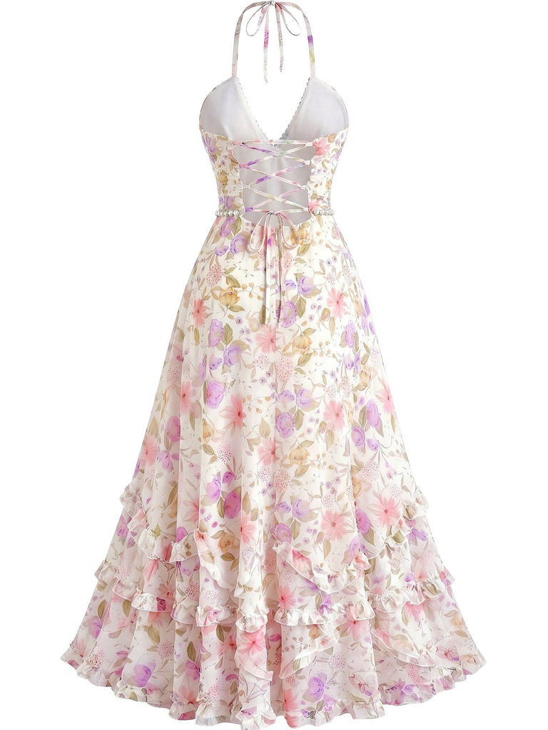 Multicolor 1930s Print Spaghetti Strap Dress Dress
