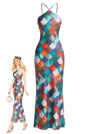 Multicolor 1930s Mermaid Scale Slip Dress - vintage dress, retro fashion, elegant style for vintage lovers