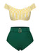 Multicolor 1930s Off-Shoulder Stripes Swimsuit: 1930s Riviera elegance, reimagined for her