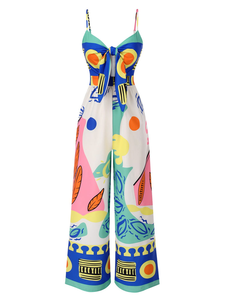 Multicolor 1930s Painting Chest Tie Jumpsuit, vintage romper, retro jumpsuit - perfect for women who love vintage and retro fashion