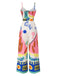 Multicolor 1930s Painting Chest Tie Jumpsuit, vintage romper, retro jumpsuit - perfect for women who love vintage and retro fashion