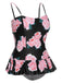 This Multicolor 1930s Ruffled Hem Printed Swimsuit carries 1930s vacation dreams in every stitch