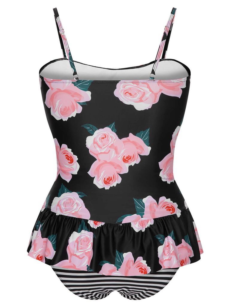 Multicolor 1930s Ruffled Hem Printed Swimsuit — because 1930s glamour never goes out of style