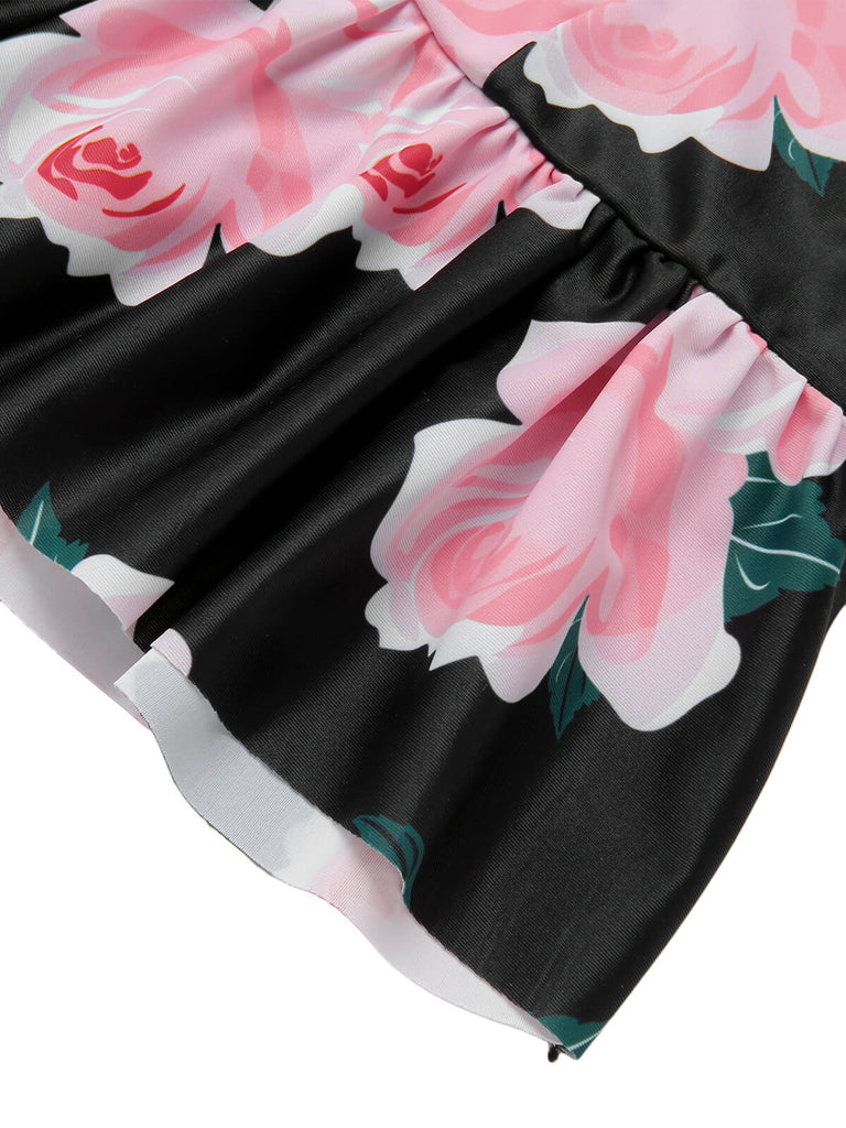 She's wearing Multicolor 1930s Ruffled Hem Printed Swimsuit and the whole beach remembers the 1930s