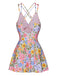 This Multicolor 1940s Floral Back Cross Straps Swimsuit carries 1940s vacation dreams in every stitch